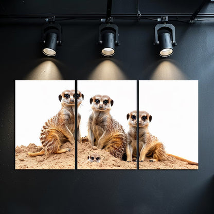 3pcs Charming Meerkat Family Wall Art Set Canvas Framed 60x90cm - High Quality Print 100% Australian Made Wall Canvas Ready to Hang