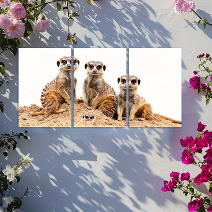 3pcs Charming Meerkat Family Wall Art Set Canvas Framed 60x90cm - High Quality Print 100% Australian Made Wall Canvas Ready to Hang