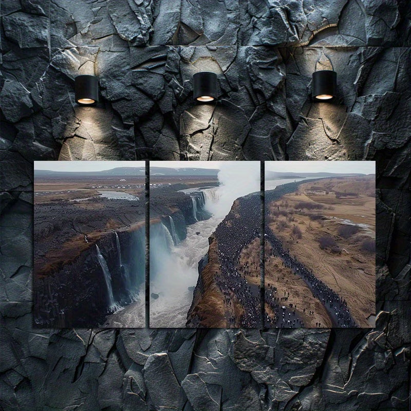 3pcs Gullfoss Waterfall in Iceland Wall Art Set Canvas Framed 60x90cm - High Quality Print 100% Australian Made Wall Canvas Ready to Hang