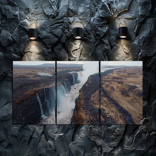 3pcs Gullfoss Waterfall in Iceland Wall Art Set Canvas Framed 60x90cm - High Quality Print 100% Australian Made Wall Canvas Ready to Hang