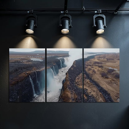 3pcs Gullfoss Waterfall in Iceland Wall Art Set Canvas Framed 60x90cm - High Quality Print 100% Australian Made Wall Canvas Ready to Hang