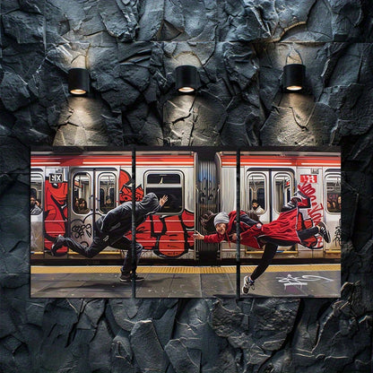 3pcs Street Dance Performances in Subway Station Wall Art Set Canvas Framed 40x60cm - High Quality Print 100% Australian Made Wall Canvas Ready to Hang