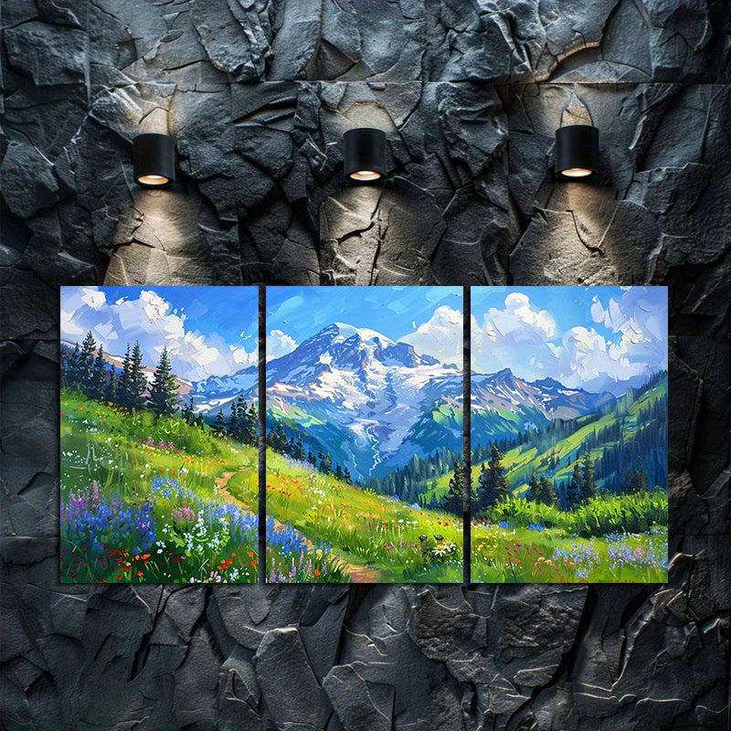 3pcs Alpine Meadow Wildflowers Wall Art Set Canvas Framed 40x60cm - High Quality Print 100% Australian Made Wall Canvas Ready to Hang