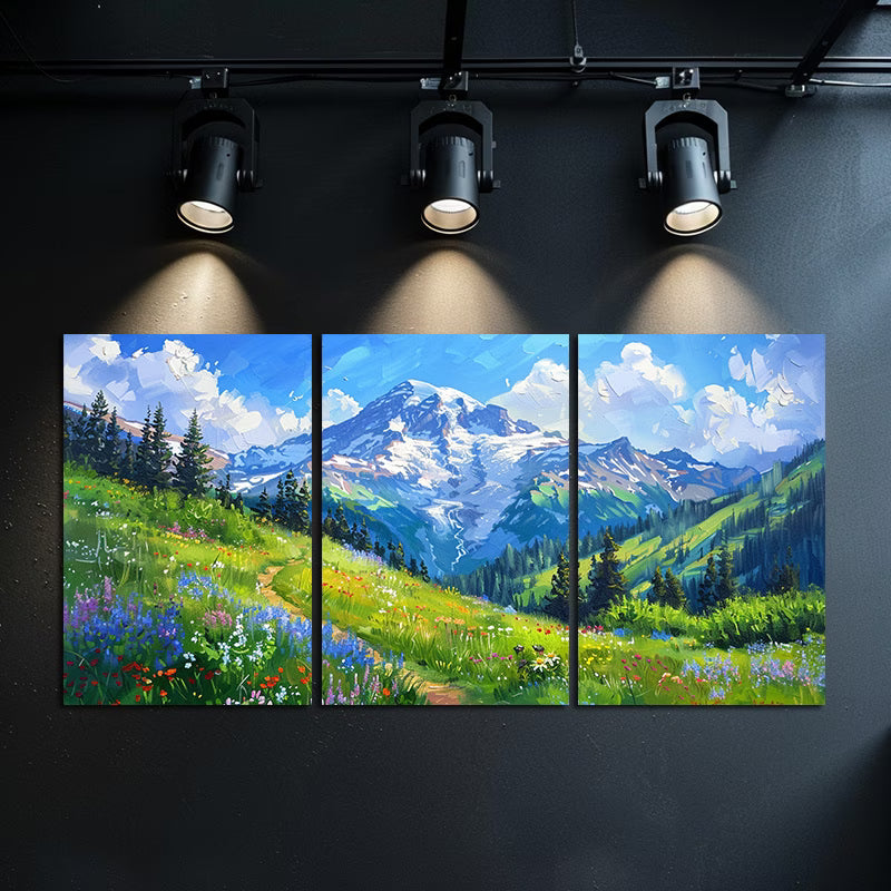 3pcs Alpine Meadow Wildflowers Wall Art Set Canvas Framed 50x70cm - High Quality Print 100% Australian Made Wall Canvas Ready to Hang