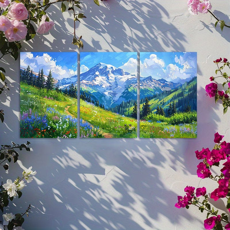 3pcs Alpine Meadow Wildflowers Wall Art Set Canvas Framed 40x60cm - High Quality Print 100% Australian Made Wall Canvas Ready to Hang