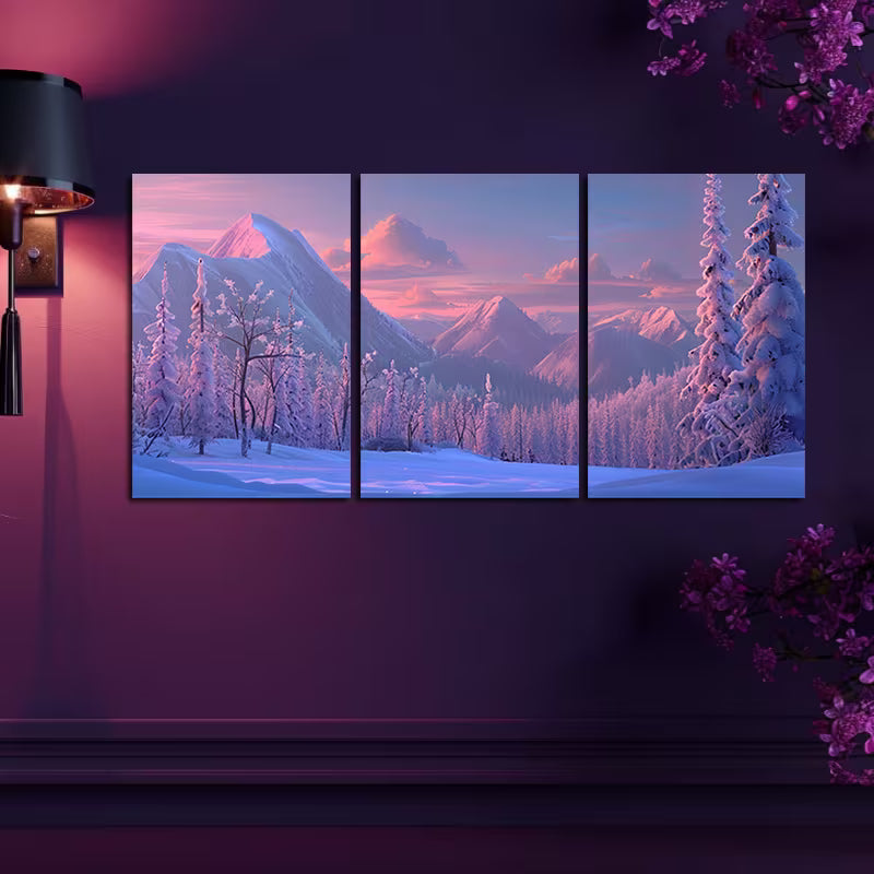 3pcs Snowy Mountain Landscape in The Foreground Wall Art Set Canvas Framed 40x60cm - High Quality Print 100% Australian Made Wall Canvas Ready to Hang
