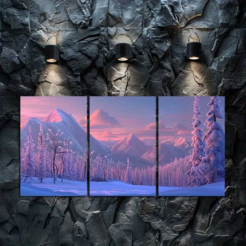 3pcs Snowy Mountain Landscape in The Foreground Wall Art Set Canvas Framed 50x70cm - High Quality Print 100% Australian Made Wall Canvas Ready to Hang