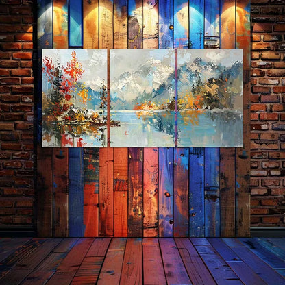 3pcs landscape of a lake and mountains Wall Art Set Canvas Framed 50x70cm - High Quality Print 100% Australian Made Wall Canvas Ready to Hang