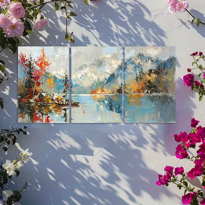 3pcs landscape of a lake and mountains Wall Art Set Canvas Framed 50x70cm - High Quality Print 100% Australian Made Wall Canvas Ready to Hang