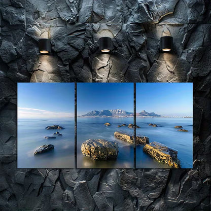 3pcs Exposure Photography of Rocks And The Sea Wall Art Set Canvas Framed 60x90cm - High Quality Print 100% Australian Made Wall Canvas Ready to Hang