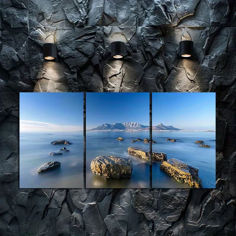 3pcs Exposure Photography of Rocks And The Sea Wall Art Set Canvas Framed 50x70cm - High Quality Print 100% Australian Made Wall Canvas Ready to Hang
