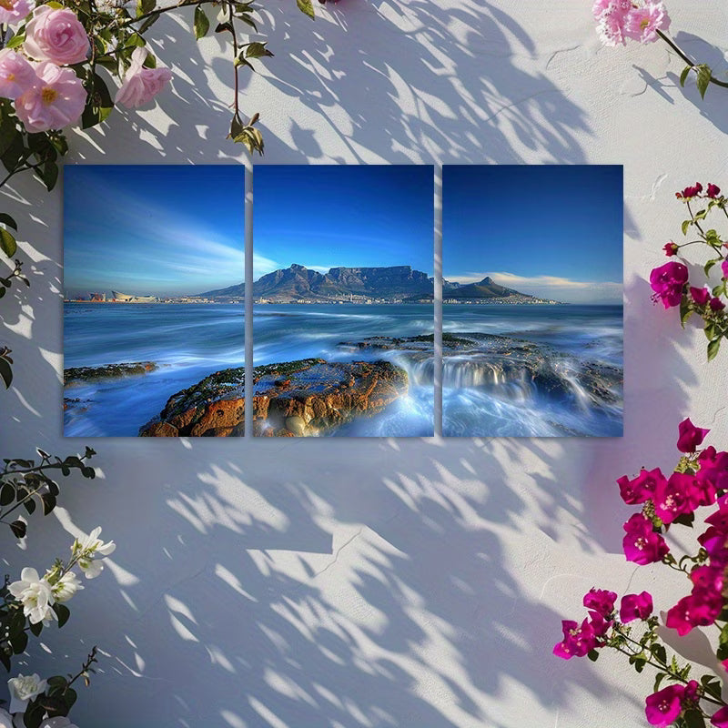 3pcs Long Exposure Ocean & Mountain Landscape Wall Art Set Canvas Framed 50x70cm - High Quality Print 100% Australian Made Wall Canvas Ready to Hang