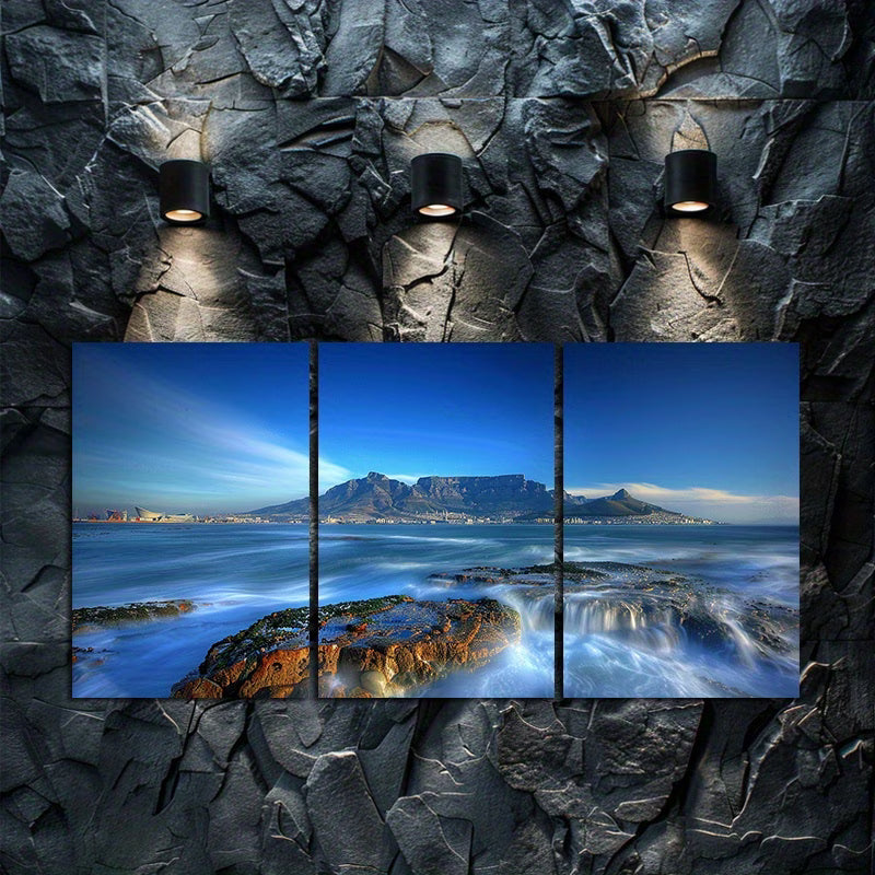 3pcs Long Exposure Ocean & Mountain Landscape Wall Art Set Canvas Framed 50x70cm - High Quality Print 100% Australian Made Wall Canvas Ready to Hang