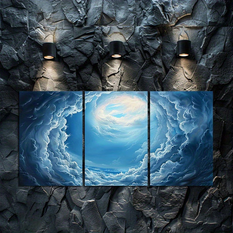 3pcs Looking Up At The Blue Sky and White Clouds Wall Art Set Canvas Framed 50x70cm - High Quality Print 100% Australian Made Wall Canvas Ready to Hang