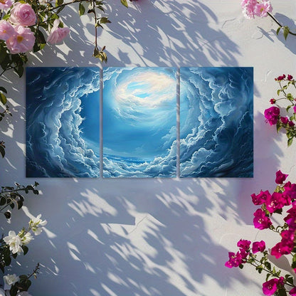 3pcs Looking Up At The Blue Sky and White Clouds Wall Art Set Canvas Framed 50x70cm - High Quality Print 100% Australian Made Wall Canvas Ready to Hang