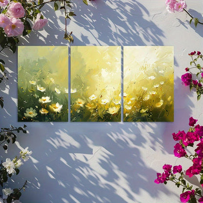 3pcs blurred meadow with white daisies flowers Wall Art Set Canvas Framed 50x70cm - High Quality Print 100% Australian Made Wall Canvas Ready to Hang