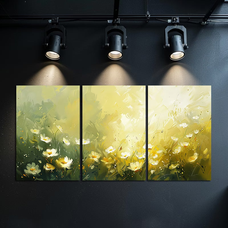 3pcs blurred meadow with white daisies flowers Wall Art Set Canvas Framed 50x70cm - High Quality Print 100% Australian Made Wall Canvas Ready to Hang