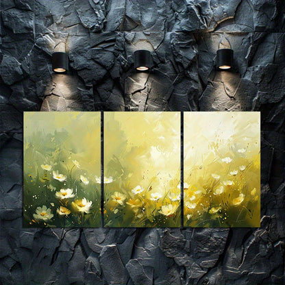 3pcs blurred meadow with white daisies flowers Wall Art Set Canvas Framed 50x70cm - High Quality Print 100% Australian Made Wall Canvas Ready to Hang