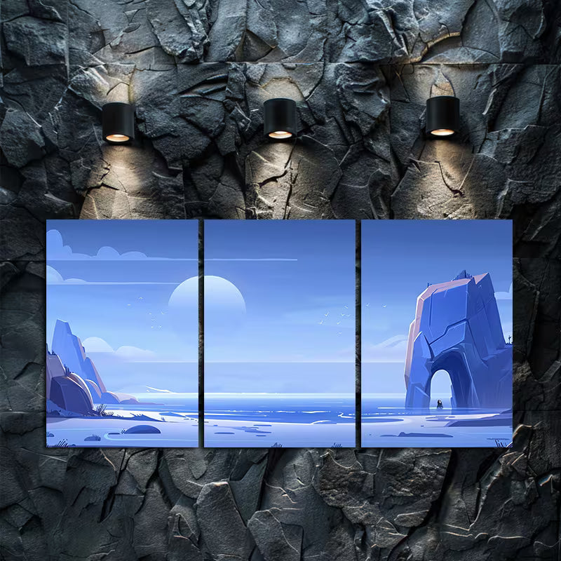 3pcs Illustration of an Alien Landscape Wall Art Set Canvas Framed 50x70cm - High Quality Print 100% Australian Made Wall Canvas Ready to Hang