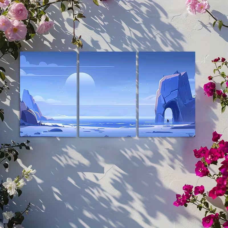 3pcs Illustration of an Alien Landscape Wall Art Set Canvas Framed 60x90cm - High Quality Print 100% Australian Made Wall Canvas Ready to Hang