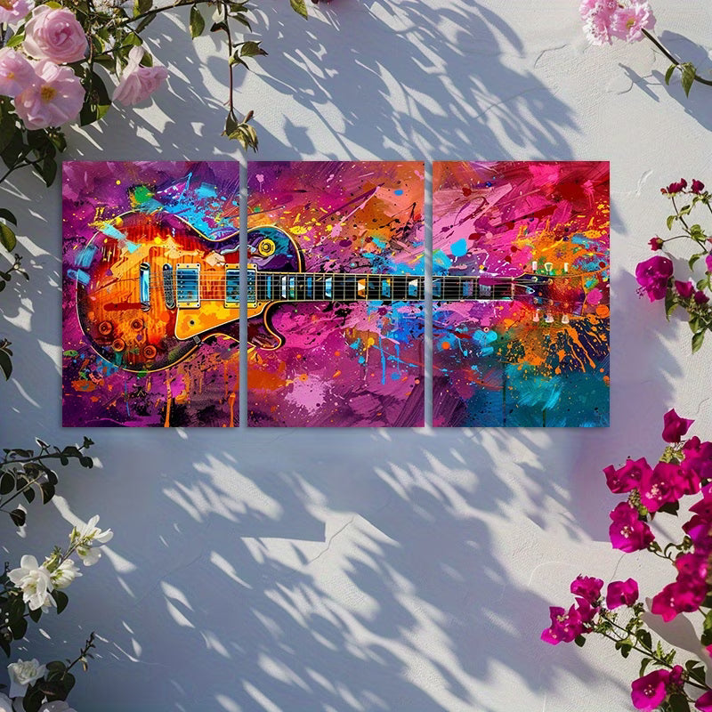 3pcs Oil Painting of a Bold, Unrestrained Guitar Wall Art Set Canvas Framed 60x90cm - High Quality Print 100% Australian Made Wall Canvas Ready to Hang
