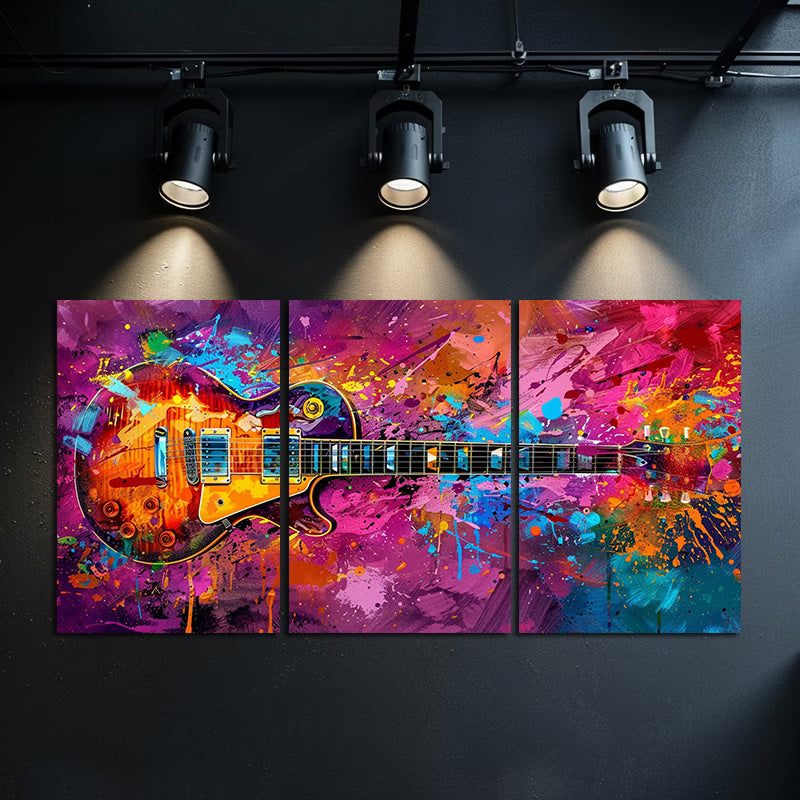 3pcs Oil Painting of a Bold, Unrestrained Guitar Wall Art Set Canvas Framed 60x90cm - High Quality Print 100% Australian Made Wall Canvas Ready to Hang
