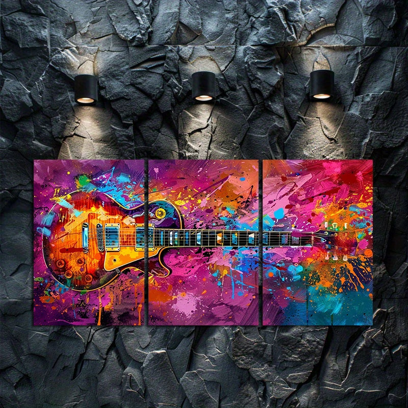 3pcs Oil Painting of a Bold, Unrestrained Guitar Wall Art Set Canvas Framed 60x90cm - High Quality Print 100% Australian Made Wall Canvas Ready to Hang