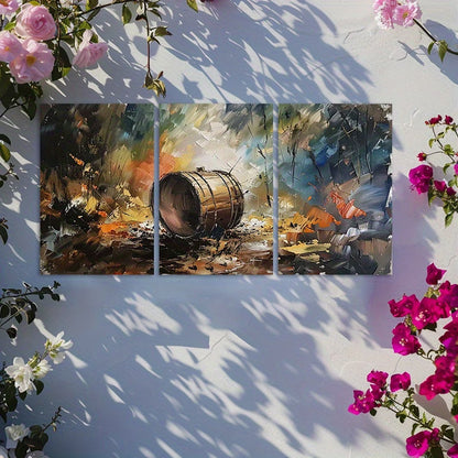 3pcs Oil Painting of a Fiery Drum Wall Art Set Canvas Framed 50x70cm - High Quality Print 100% Australian Made Wall Canvas Ready to Hang