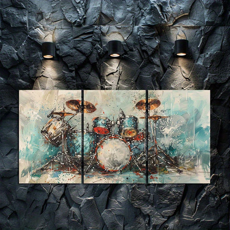 3pcs Dynamic Drum Set Oil Painting Reproduction Wall Art Set Canvas Framed 40x60cm - High Quality Print 100% Australian Made Wall Canvas Ready to Hang