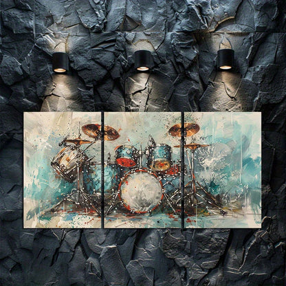 3pcs Dynamic Drum Set Oil Painting Wall Art Set Canvas Framed 50x70cm - High Quality Print 100% Australian Made Wall Canvas Ready to Hang