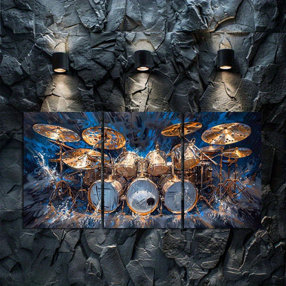 3pcs Drum Set Oil Painting Abstract Music Theme Wall Art Set Canvas Framed 60x90cm - High Quality Print 100% Australian Made Wall Canvas Ready to Hang