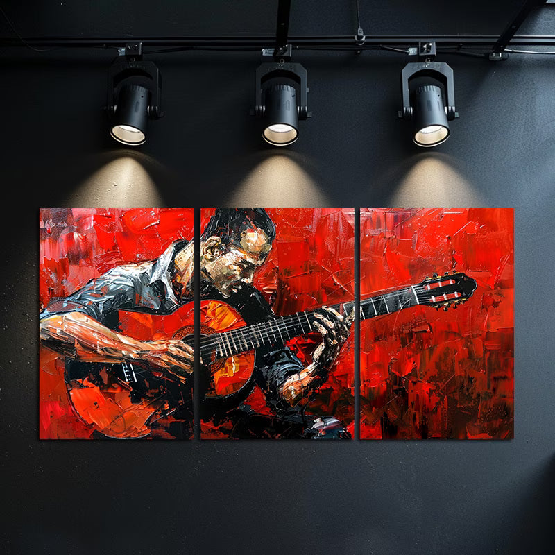 3pcs Passionate Guitarist Oil Painting Wall Art Set Canvas Framed 50x70cm - High Quality Print 100% Australian Made Wall Canvas Ready to Hang