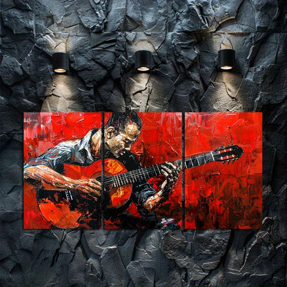 3pcs Passionate Guitarist Oil Painting Wall Art Set Canvas Framed 50x70cm - High Quality Print 100% Australian Made Wall Canvas Ready to Hang
