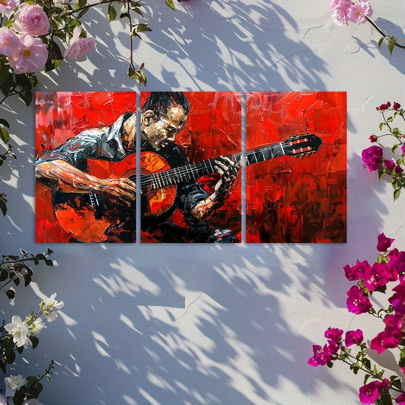 3pcs Passionate Guitarist Oil Painting Wall Art Set Canvas Framed 50x70cm - High Quality Print 100% Australian Made Wall Canvas Ready to Hang