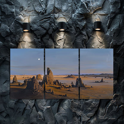 3pcs Desert Gobi Rock Landscape with Moon Wall Art Set Canvas Framed 40x60cm - High Quality Print 100% Australian Made Wall Canvas Ready to Hang