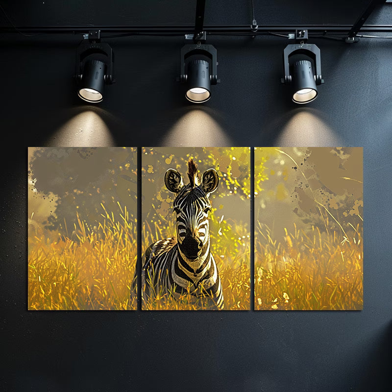 3pcs Zebra in Golden Grass Wall Art Set Canvas Framed 60x90cm - High Quality Print 100% Australian Made Wall Canvas Ready to Hang