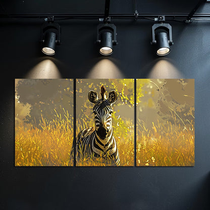 3pcs Zebra in Golden Grass Wall Art Set Canvas Framed 60x90cm - High Quality Print 100% Australian Made Wall Canvas Ready to Hang