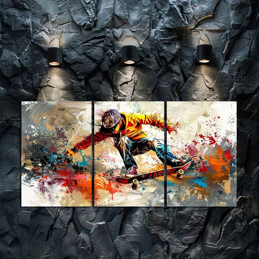 3pcs trajectory of skateboarding with graffiti Wall Art Set Canvas Framed 50x70cm - High Quality Print 100% Australian Made Wall Canvas Ready to Hang