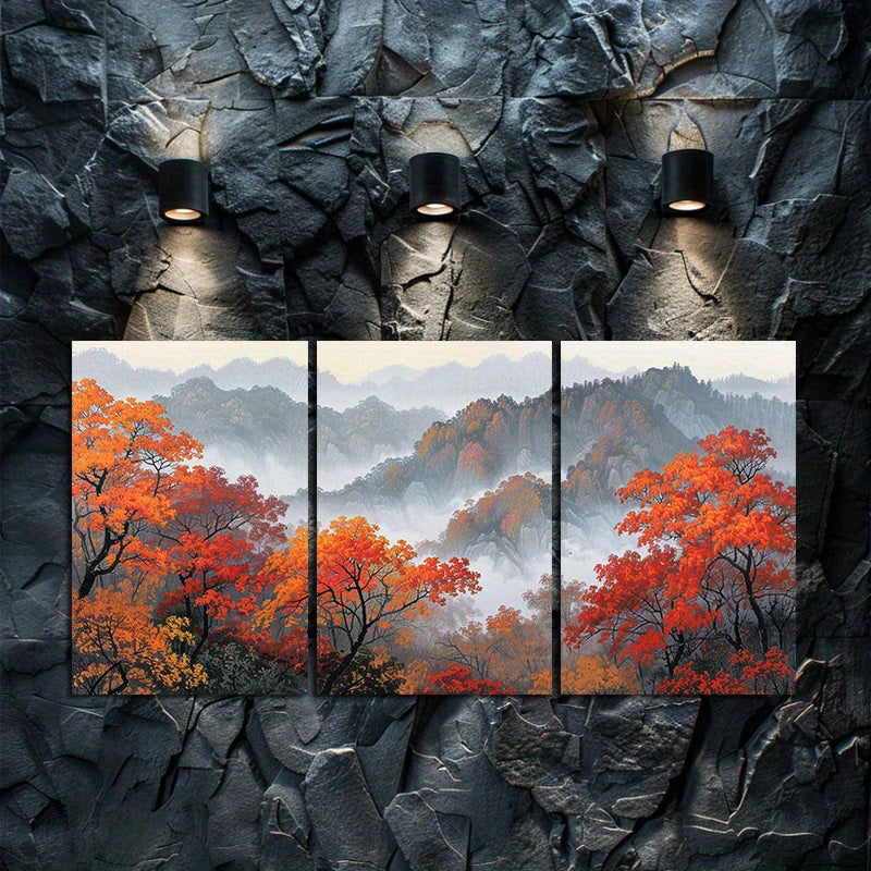 3pcs Traditional Ink Mountain Scenery Wall Art Set Canvas Framed 50x70cm - High Quality Print 100% Australian Made Wall Canvas Ready to Hang