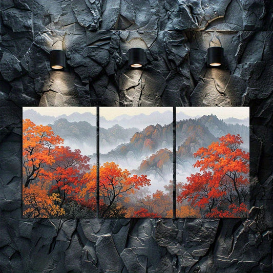 3pcs Traditional Ink Mountain Scenery Wall Art Set Canvas Framed 60x90cm - High Quality Print 100% Australian Made Wall Canvas Ready to Hang