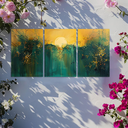 3pcs Flowers and Moon on a Tranquil Spring Night Wall Art Set Canvas Framed 50x70cm - High Quality Print 100% Australian Made Wall Canvas Ready to Hang