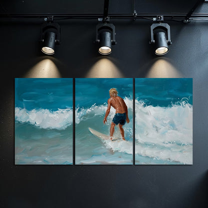 3pcs Feel the Thrill of Surfing Wall Art Set Canvas Framed 50x70cm - High Quality Print 100% Australian Made Wall Canvas Ready to Hang