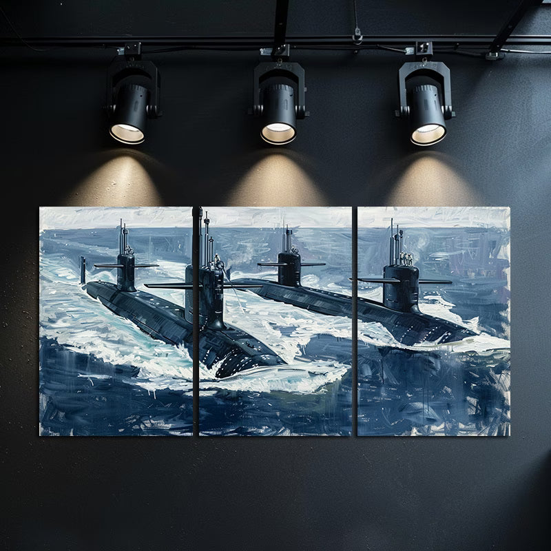 3pcs Submarine Naval Nautical Ocean Vessel Wall Art Set Canvas Framed 50x70cm - High Quality Print 100% Australian Made Wall Canvas Ready to Hang