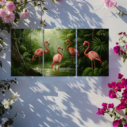 3pcs Flamingo Tropical Oil Painting Wall Art Set Canvas Framed 40x60cm - High Quality Print 100% Australian Made Wall Canvas Ready to Hang