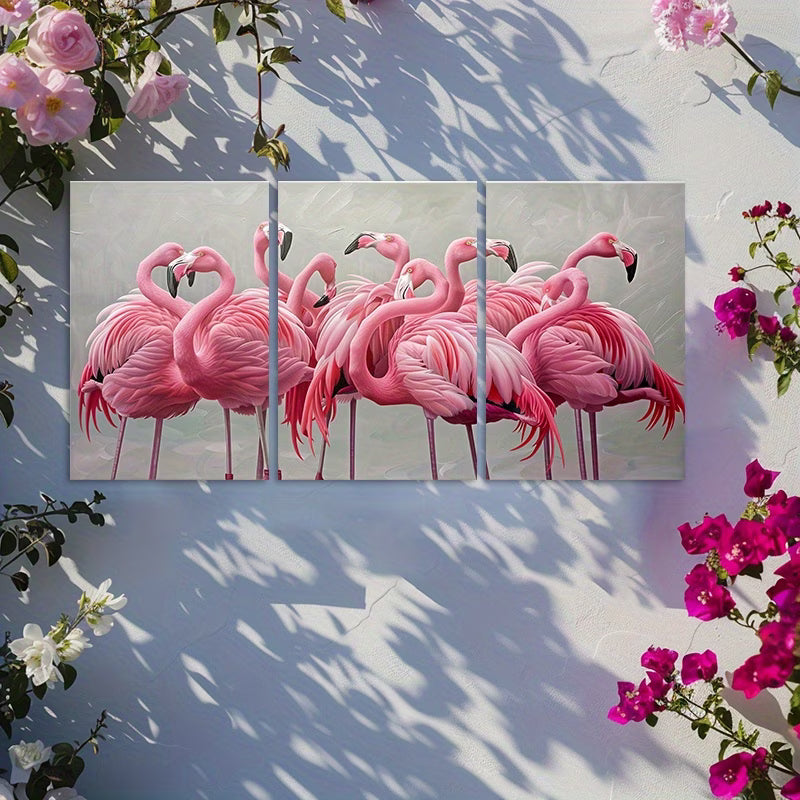 3pcs Unique Flamingos Landscape in Groups Wall Art Set Canvas Framed 50x70cm - High Quality Print 100% Australian Made Wall Canvas Ready to Hang