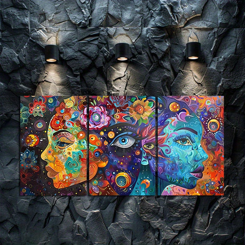 3pcs Surreal Portraits with Vibrant Colors Wall Art Set Canvas Framed 60x90cm - High Quality Print 100% Australian Made Wall Canvas Ready to Hang
