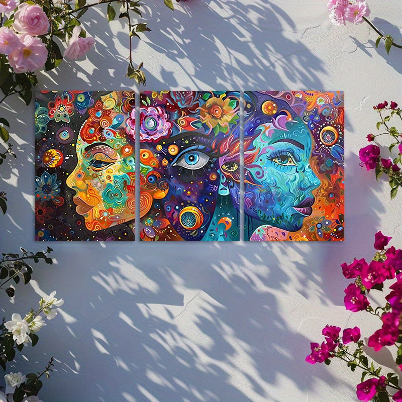 3pcs Surreal Portraits with Vibrant Colors Wall Art Set Canvas Framed 60x90cm - High Quality Print 100% Australian Made Wall Canvas Ready to Hang