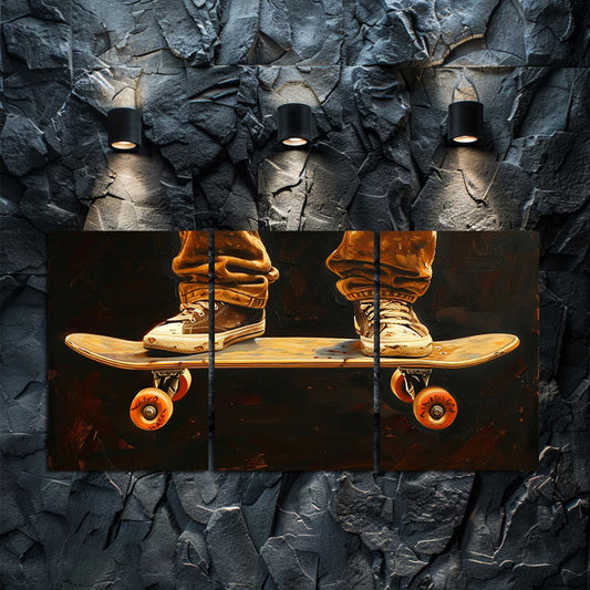 3pcs Graffiti Lights the Skateboarding Path Wall Art Set Canvas Framed 60x90cm - High Quality Print 100% Australian Made Wall Canvas Ready to Hang