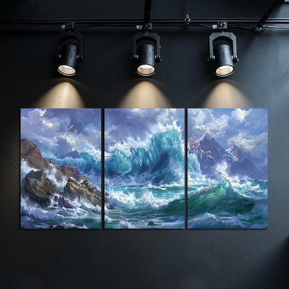 3pcs Modern Seascape Ocean Waves Wall Art Set Canvas Framed 50x70cm - High Quality Print 100% Australian Made Wall Canvas Ready to Hang