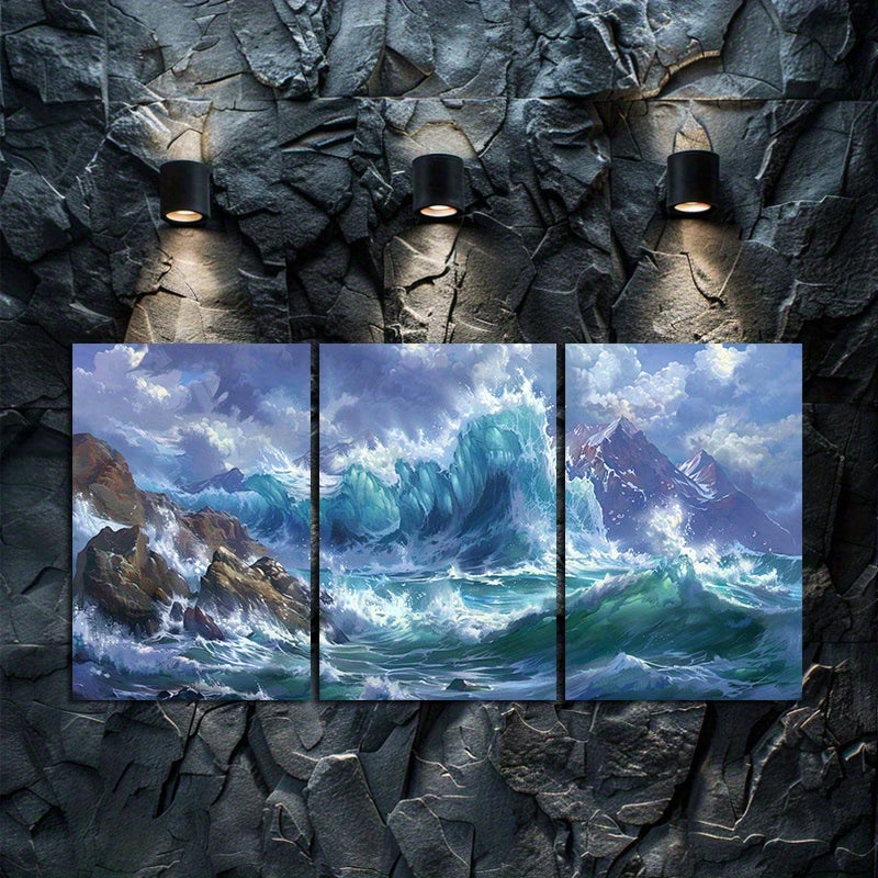 3pcs Modern Seascape Ocean Waves Wall Art Set Canvas Framed 60x90cm - High Quality Print 100% Australian Made Wall Canvas Ready to Hang